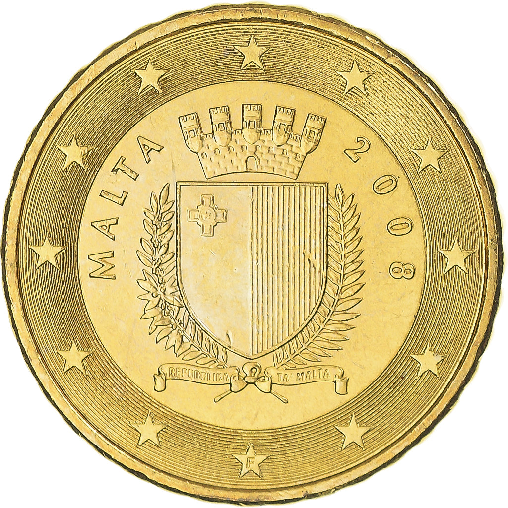 Malta, 10 Euro Cent, 2008, Paris, EF(40-45), Brass, KM:128