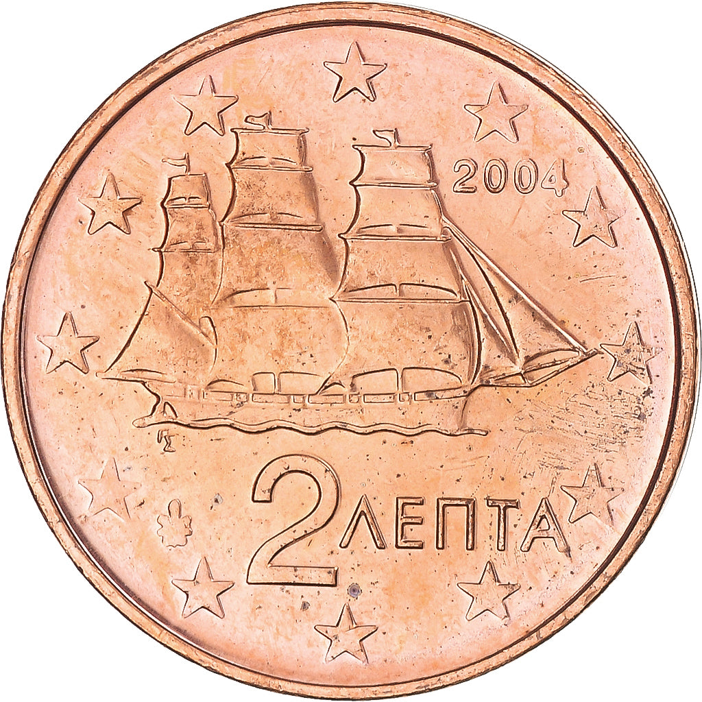 Griechenland, 2 Euro Cent, 2004, Athens, STGL, Copper Plated Steel, KM:182
