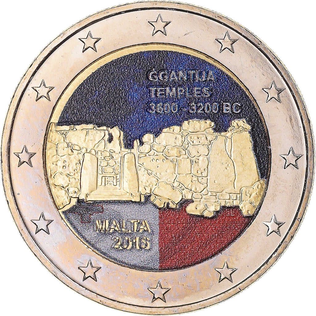 Malta, 2 Euro, Ġgantija Temples, 2016, Colourized, SPL+, Bi-metallico, KM:177