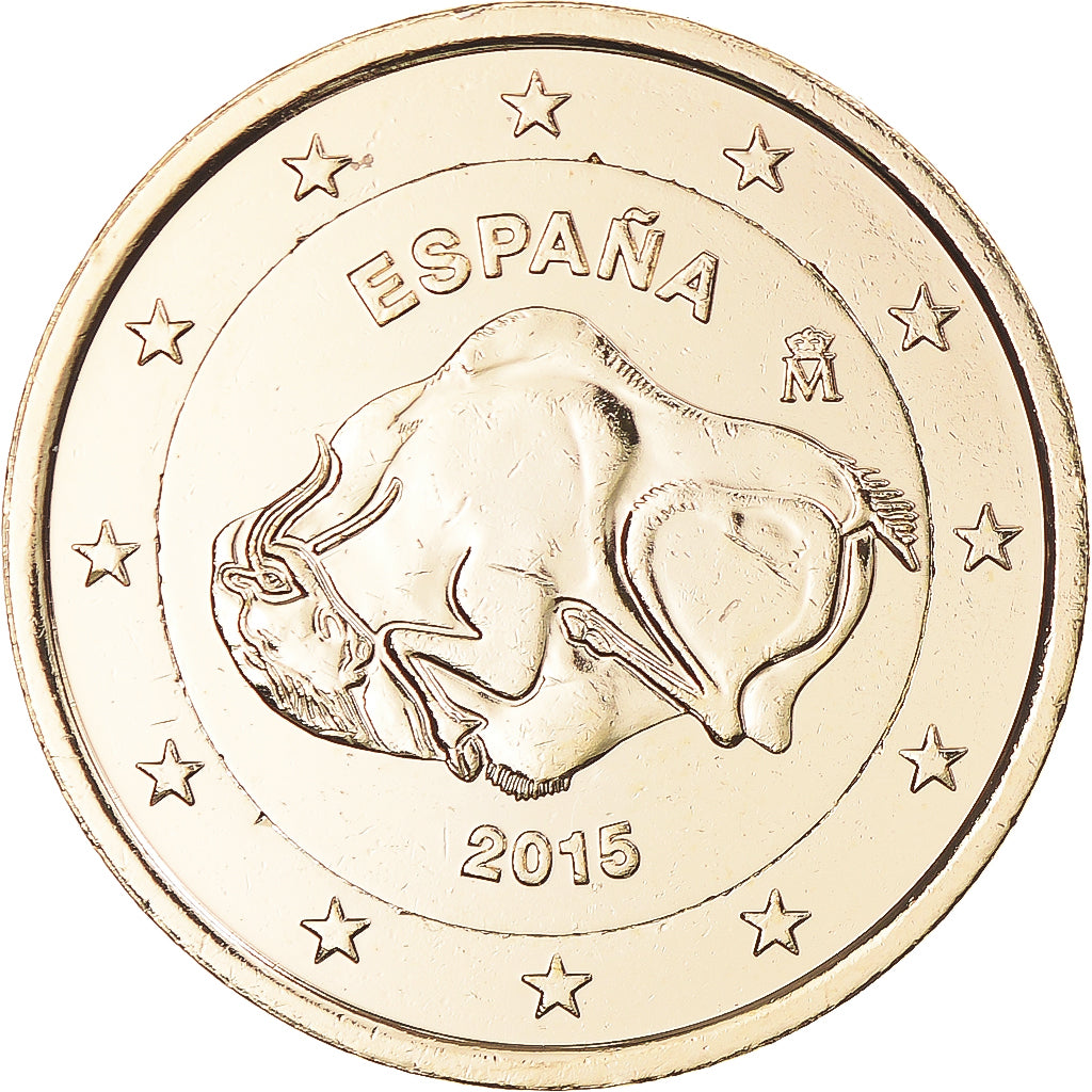 Spain, 2 Euro, 2015, gold-plated coin, MS(63), Bi-Metallic, KM:New