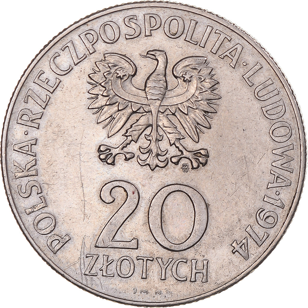 Moneta, Polonia, 20 Zlotych, 1974, Warsaw, BB, Rame-nichel, KM:70