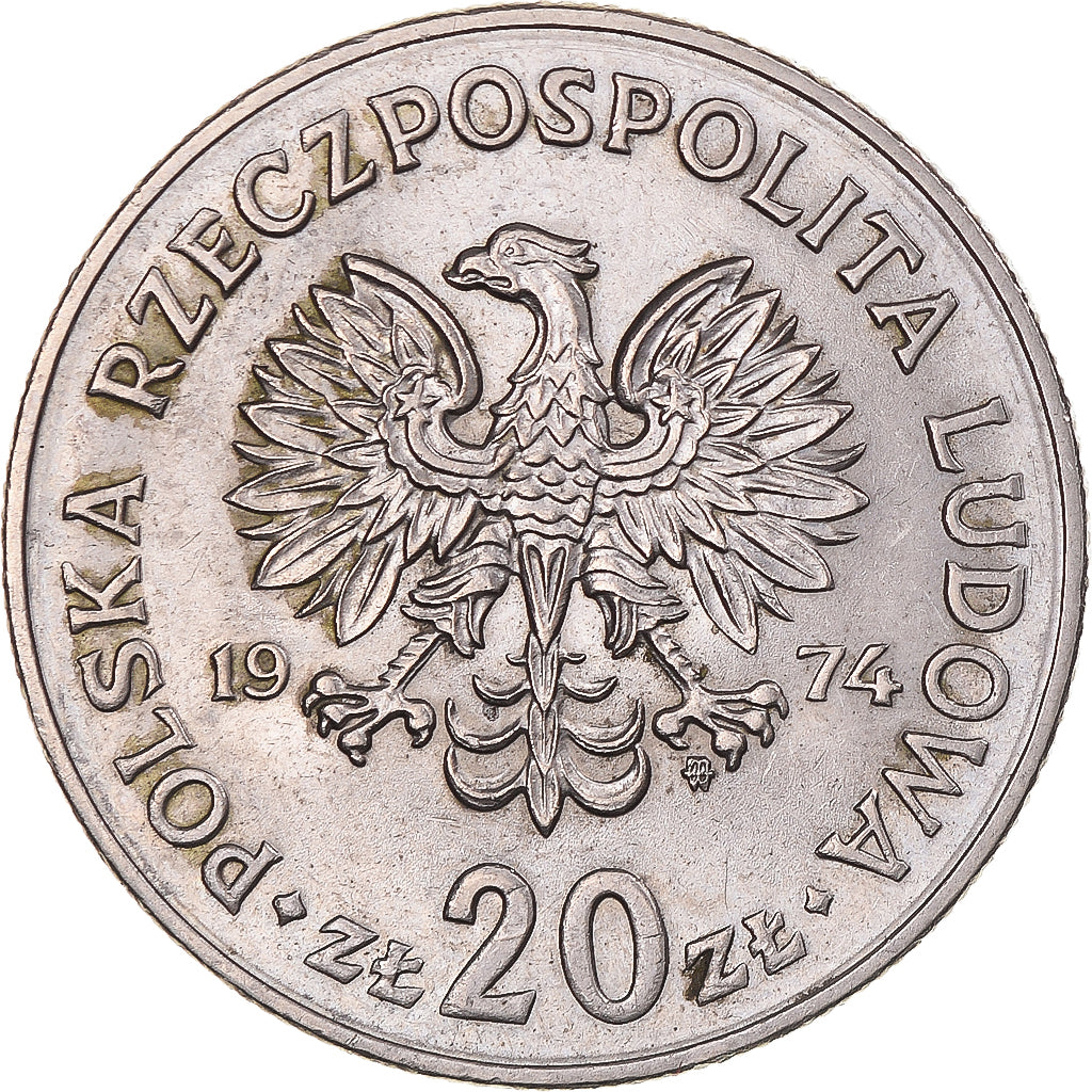 Moneta, Polonia, 20 Zlotych, 1974, Warsaw, BB+, Rame-nichel, KM:67