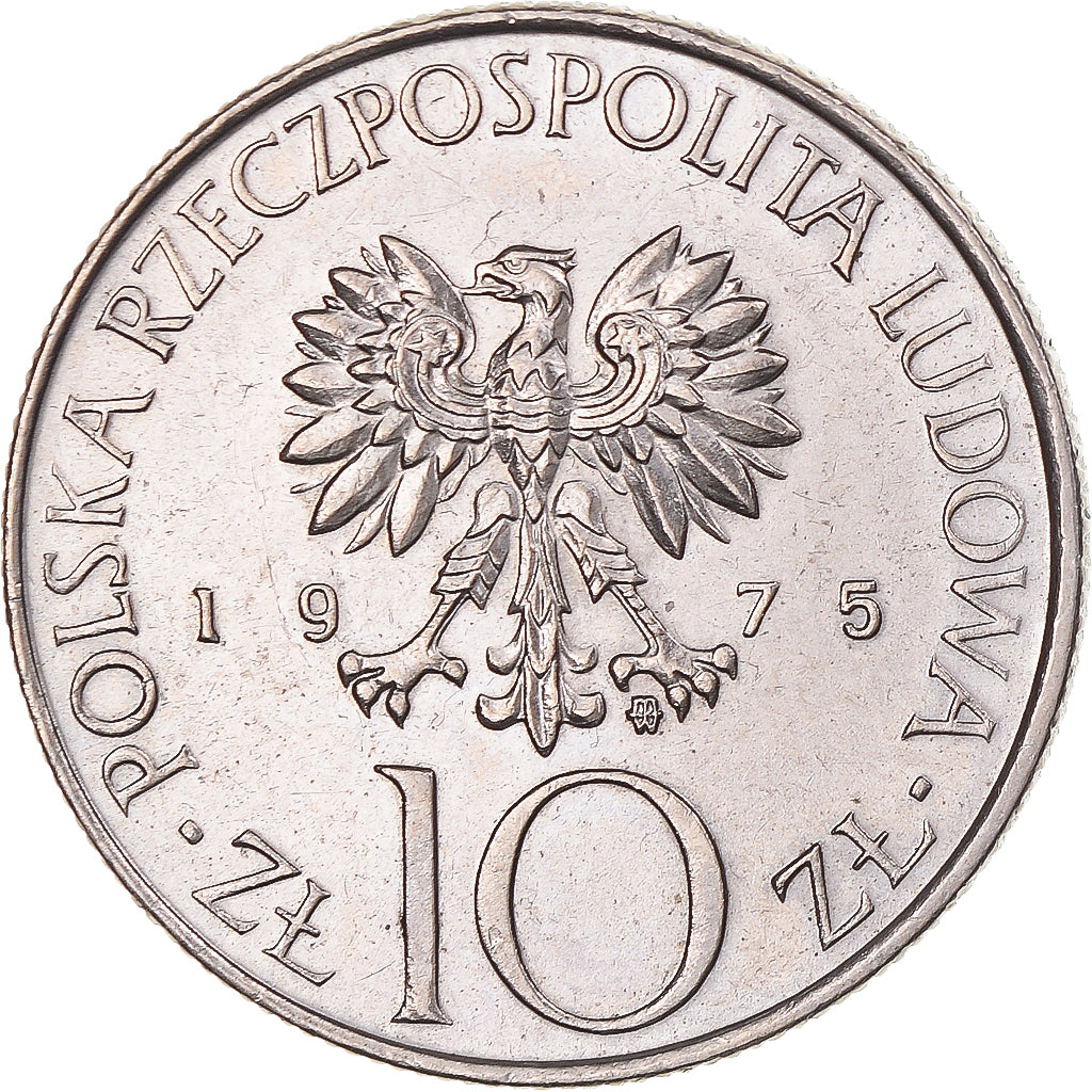Moneta, Polonia, 10 Zlotych, 1975, Warsaw, SPL, Rame-nichel, KM:73