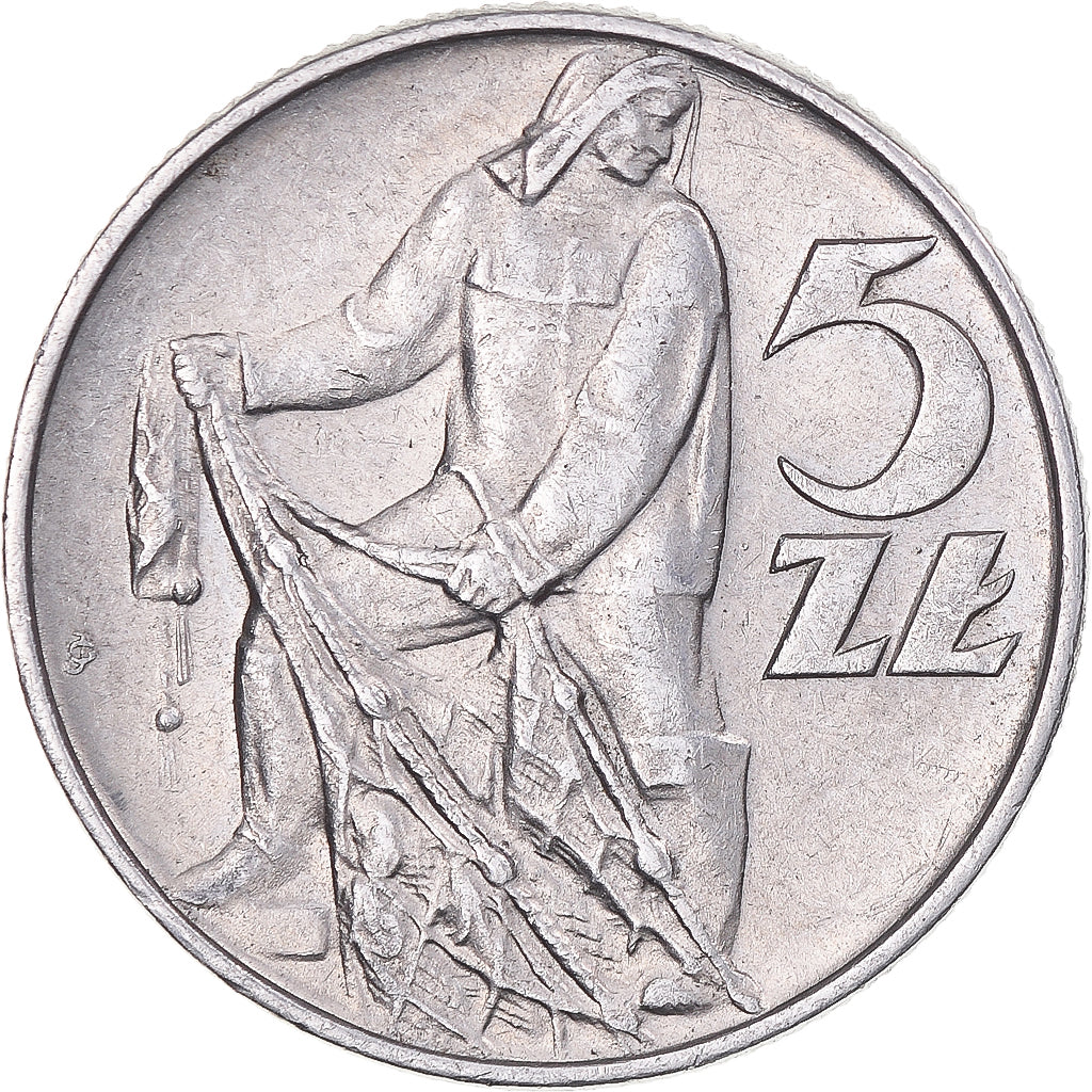 Coin, Poland, 5 Zlotych, 1974, Warsaw, MS(63), Aluminum, KM:47