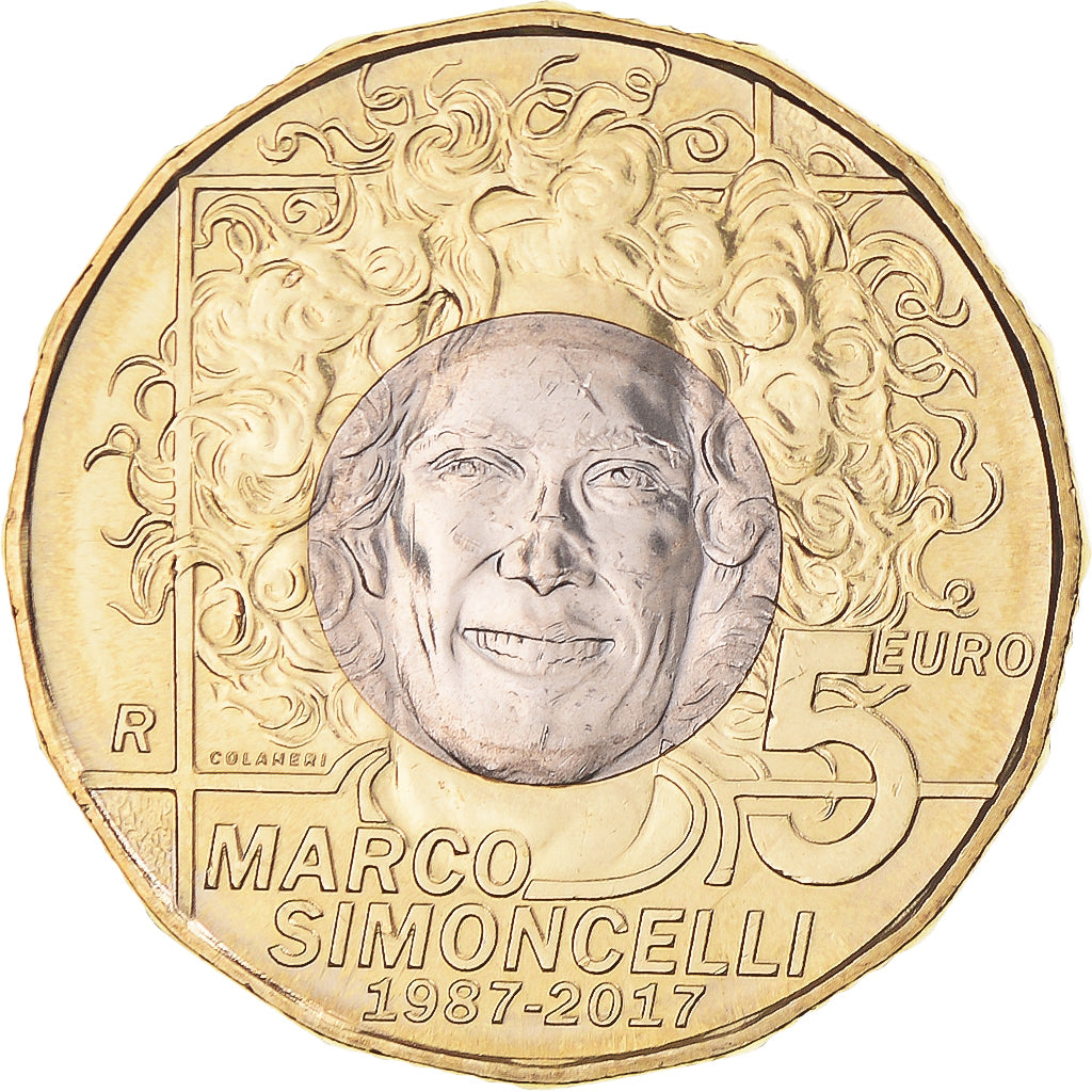San Marino, 5 Euro, Marco Simoncelli, 2017, UNZ, Bi-Metallic