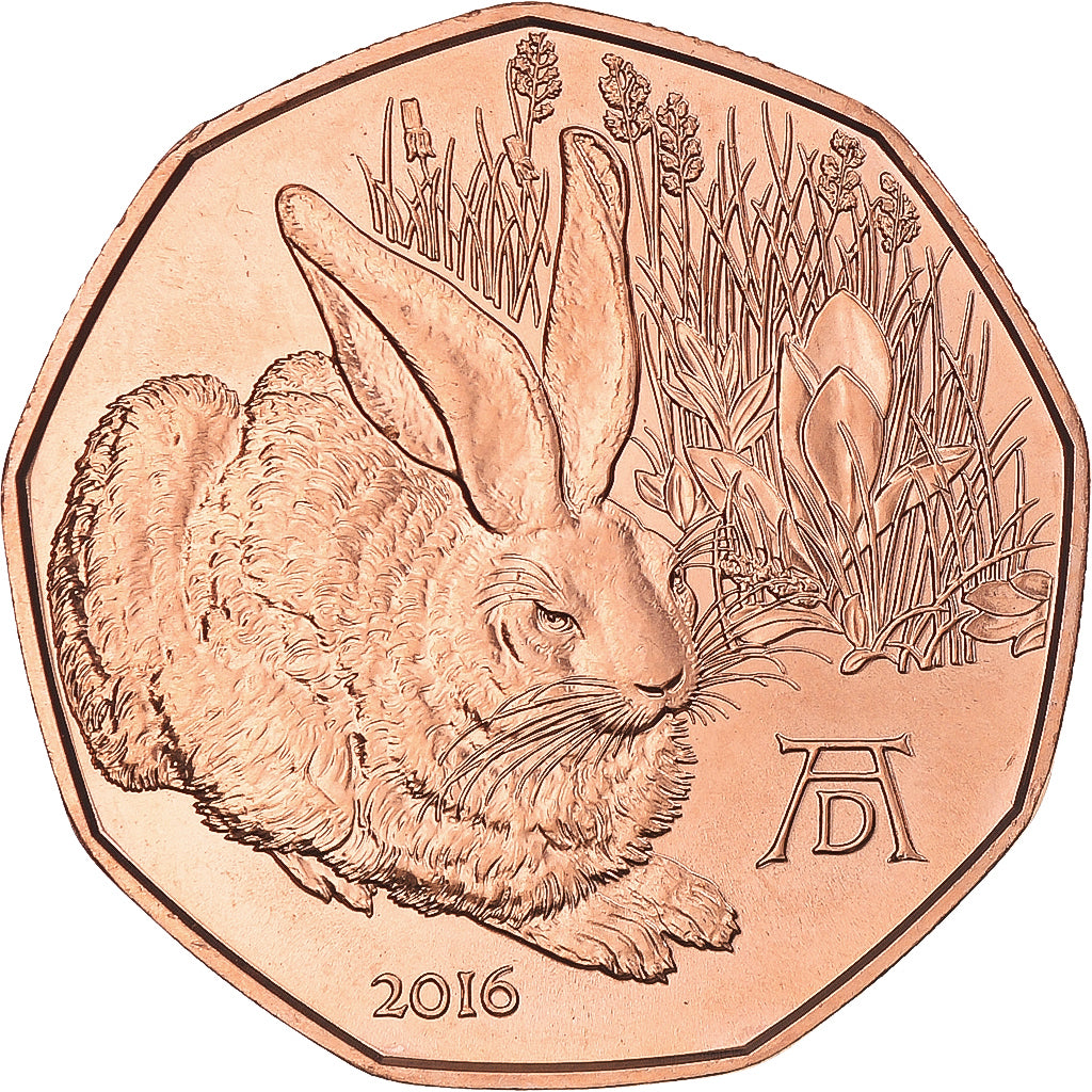 Coin, Austria, 5 Euro, 2016, Vienna, Duerer's Young Hare, MS(65-70), Copper