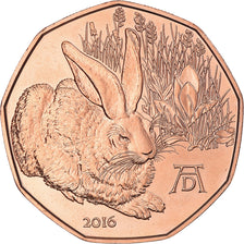 Coin, Austria, 5 Euro, 2016, Vienna, Duerer's Young Hare, MS(65-70), Copper