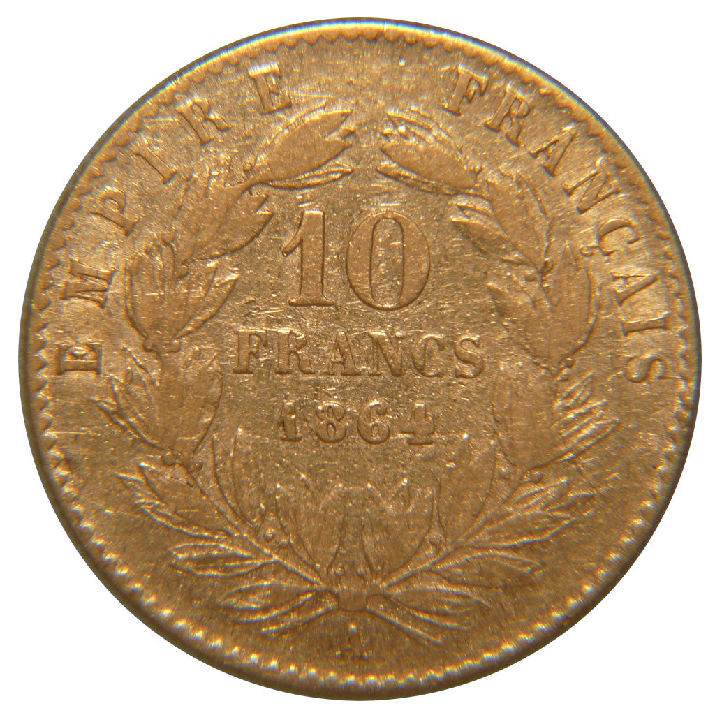 FRANCE, Napoléon III, 10 Francs, 1864, Paris, KM #800.1, EF(40-45), Gold, Gadour