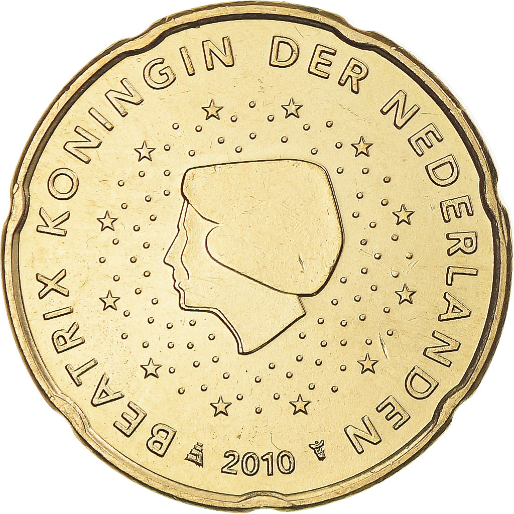 Netherlands, 20 Euro Cent, 2010, Utrecht, MS(63), Brass, KM:269