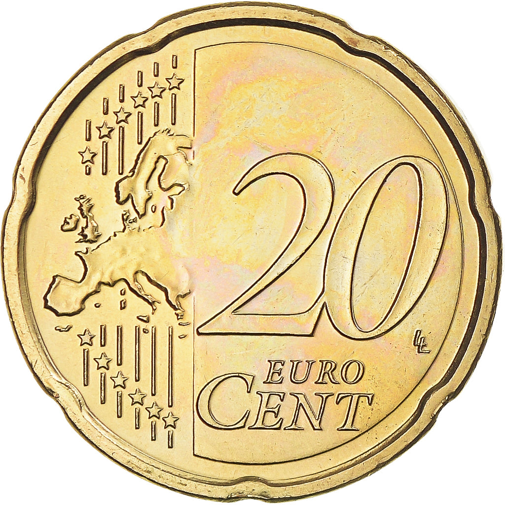 Netherlands, 20 Euro Cent, 2010, Utrecht, MS(63), Brass, KM:269