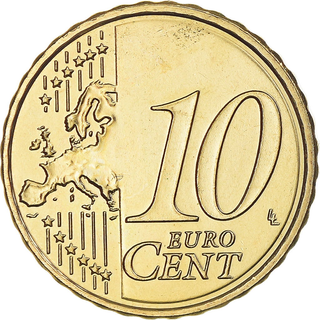 Netherlands, 10 Euro Cent, 2010, Utrecht, MS(63), Brass, KM:268