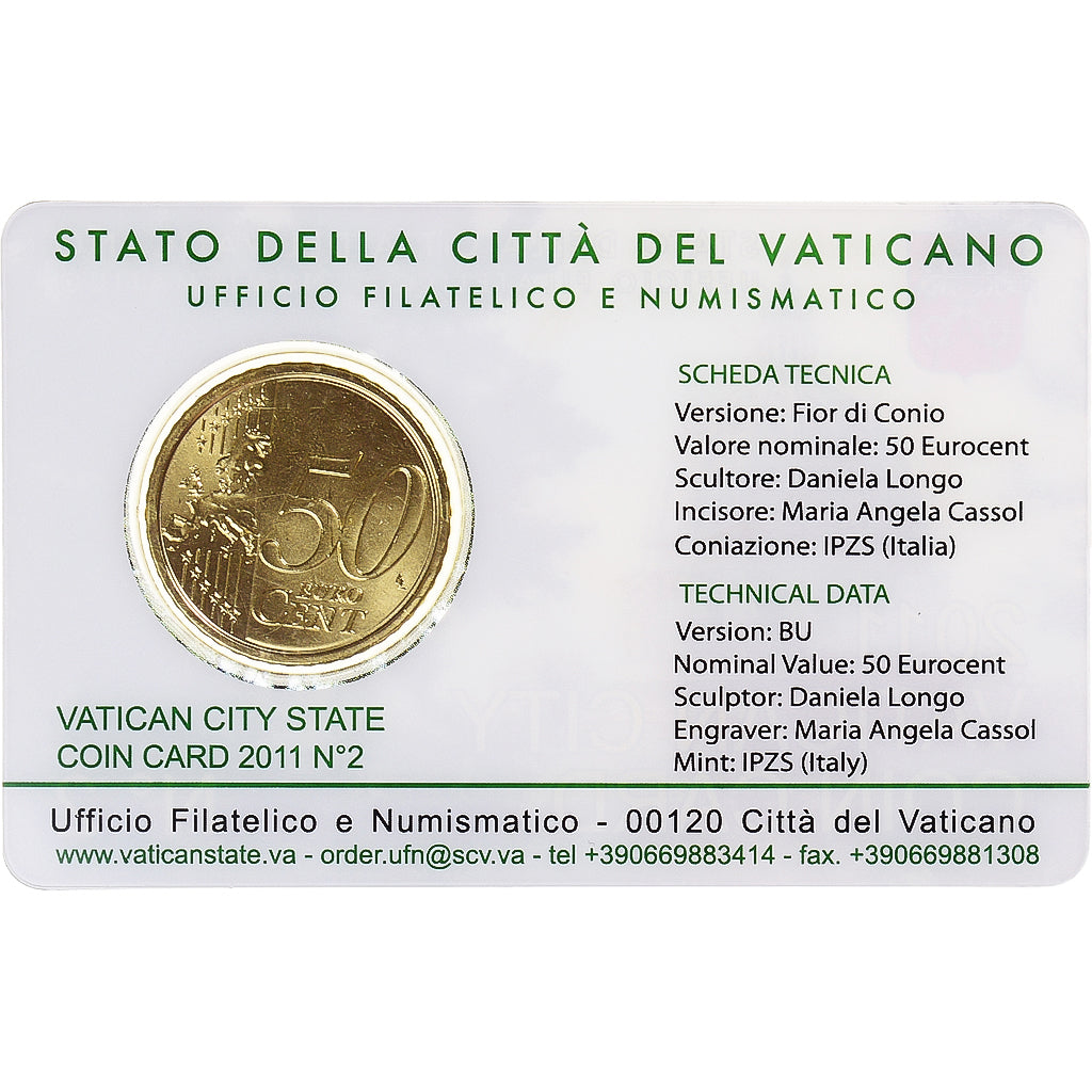 VATICAN CITY, 50 Euro Cent, 2011, Rome, Coin card, MS(65-70), Brass