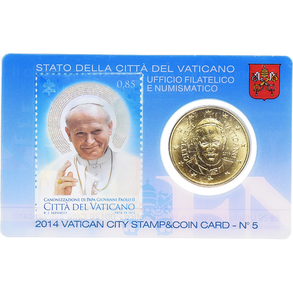CITTÀ DEL VATICANO, 50 Euro Cent, 2014, Rome, Stamp and coin card, FDC, Ottone
