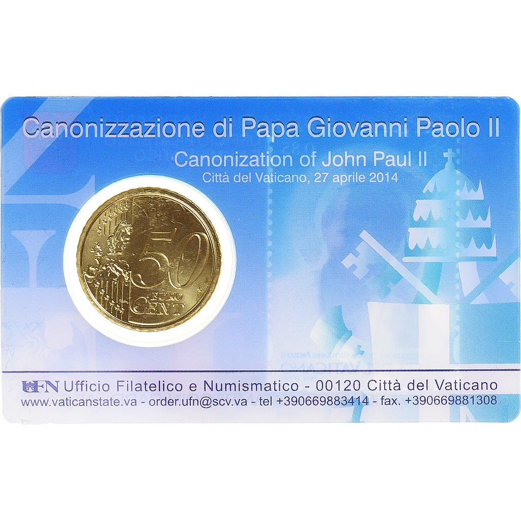 CITTÀ DEL VATICANO, 50 Euro Cent, 2014, Rome, Stamp and coin card, FDC, Ottone