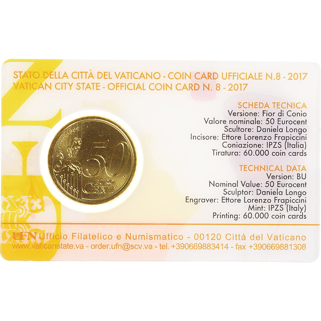 CITTÀ DEL VATICANO, 50 Euro Cent, 2017, Rome, Coin card n°8.FDC, FDC, Bronzo