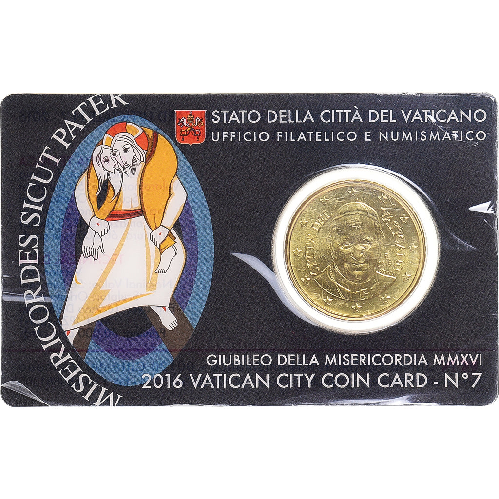 VATICAN CITY, 50 Euro Cent, 2016, Rome, Coin card, MS(65-70), Brass