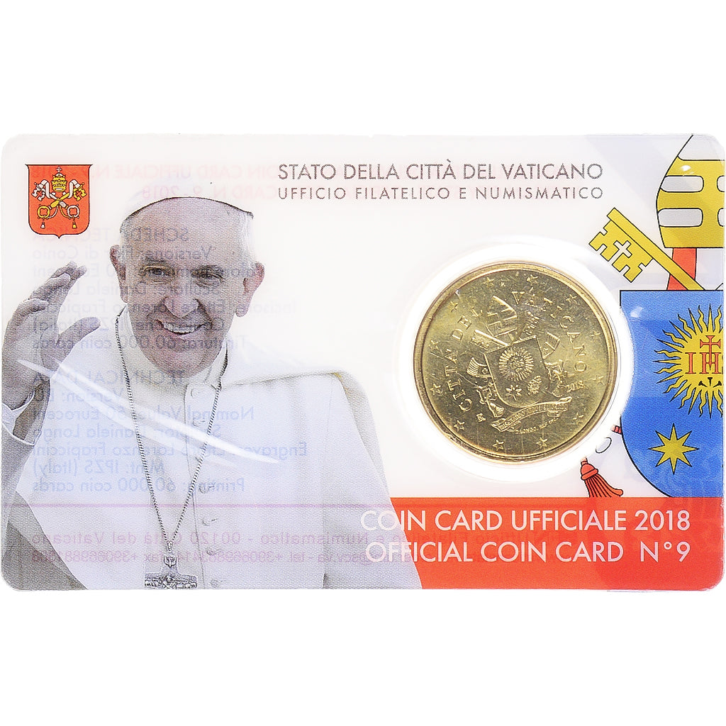 VATICAN CITY, 50 Euro Cent, 2018, Rome, Coin card n°9.FDC, MS(65-70), laiton