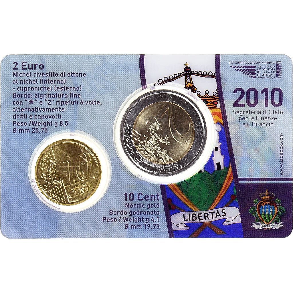 Saint Marin , Set 2 Euro & 10 Cent, 2010, FDC, Bimétallique