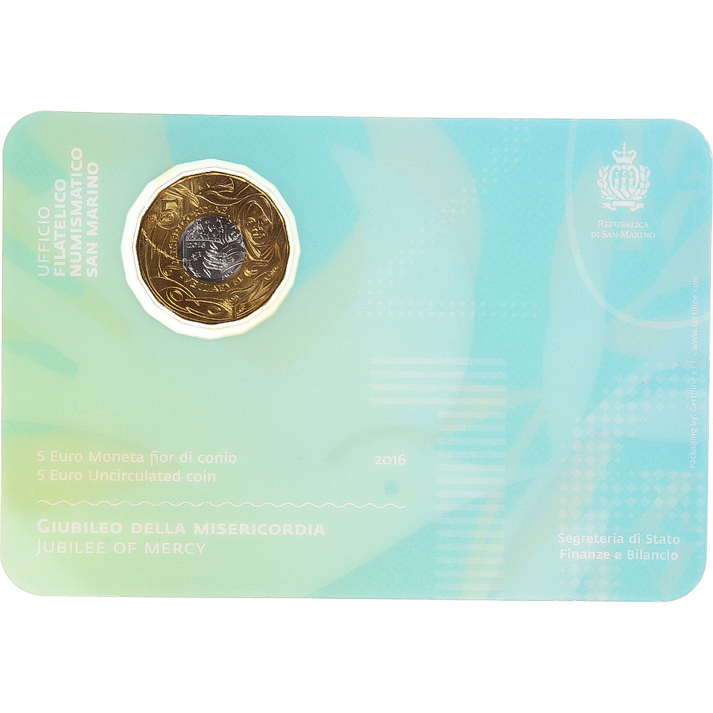 San Marino, 5 Euro, 2016, Rome, Jubilé de la Miséricorde.BU, FDC, Bi-Metallic