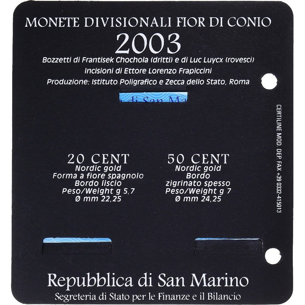 San Marino, Set, SET Euro cent, 2003, Coin Card .BU, FDC, n.v.t.