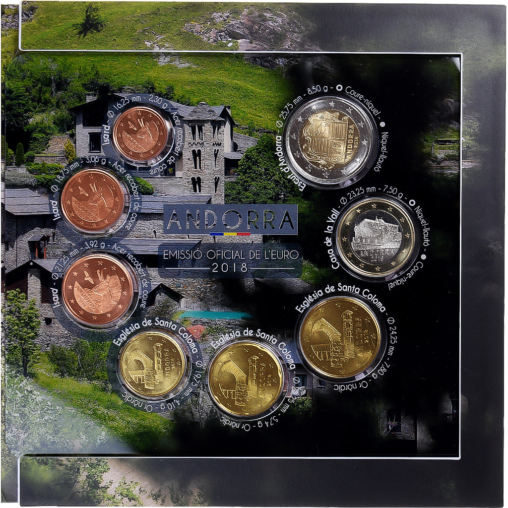 Andorre, 1 Cent to 2 Euro, 2018, BU, FDC