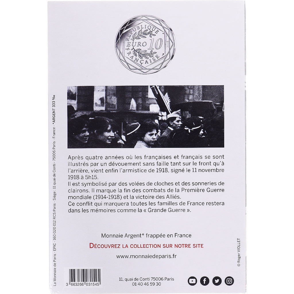 Frankreich, 10 Euro, 2018, Pessac, Centenaire de l'Armistice., STGL, Billon