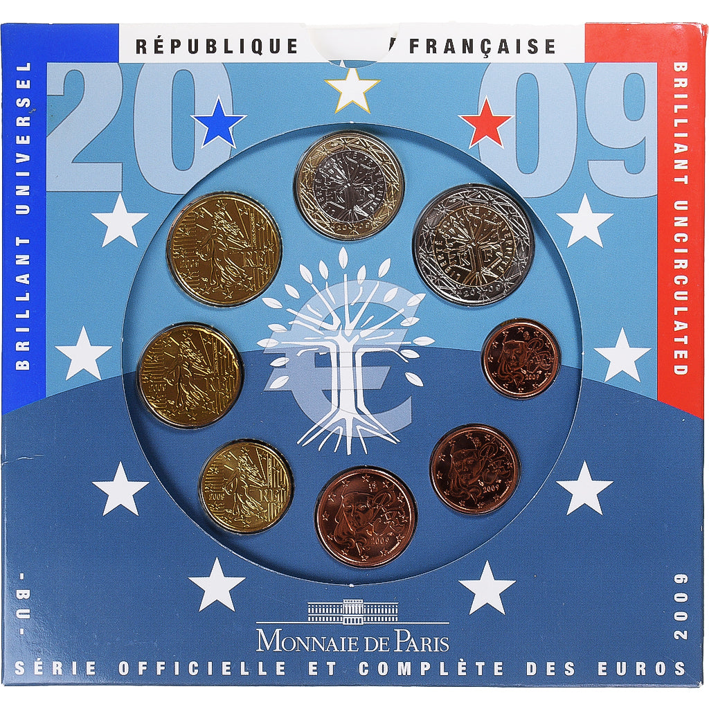 France, Monnaie de Paris, Euro-Set, 2009, BU, MS(65-70), (No Composition)