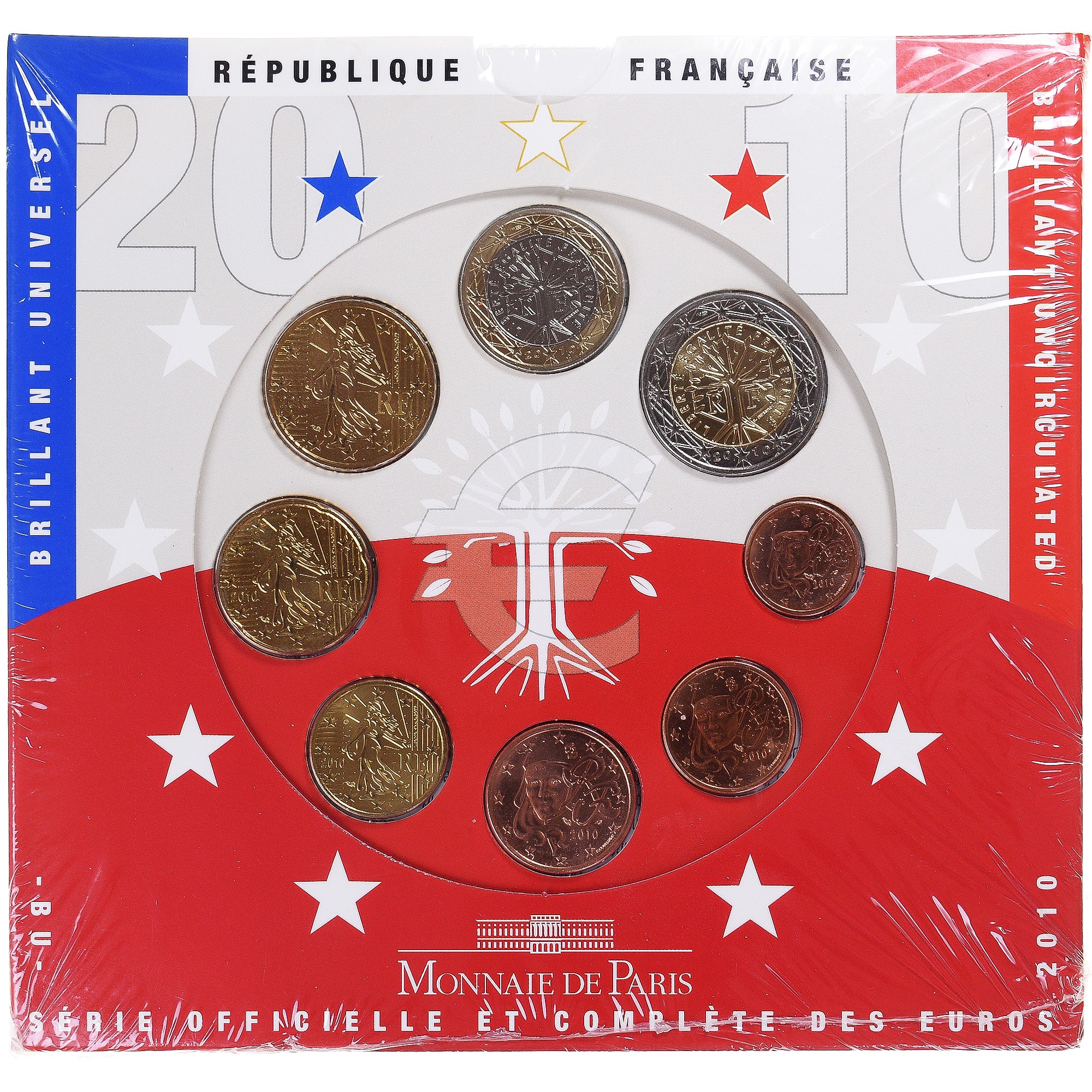 France, Monnaie de Paris, 1 Cent to 2 Euro, 2010, Paris, BU, MS(65-70)