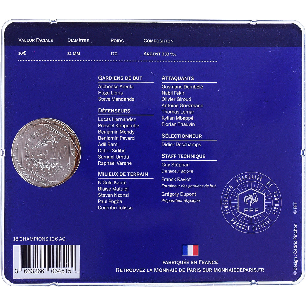 France, Monnaie de Paris, 10 Euro, La France - Championne du Monde, 2018, BU