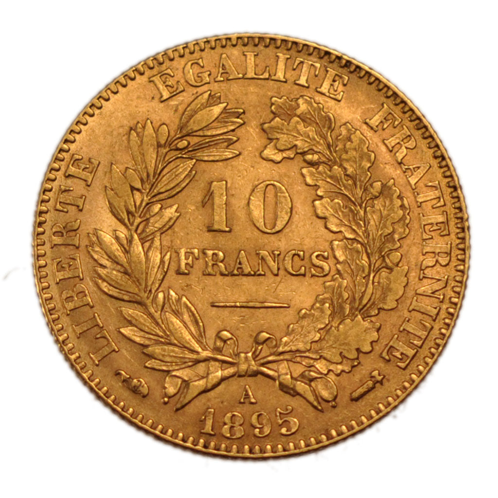 FRANCE, Cérès, 10 Francs, 1895, Paris, AU(50-53), Gold, Gadoury #1016, 3.20