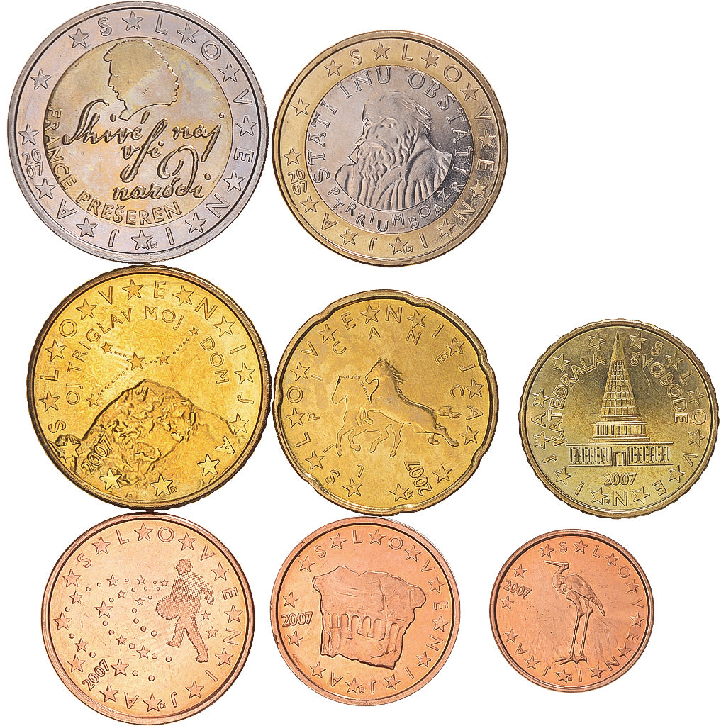 Slovenia, Set Euros, 2007, Set 8 monnaies Euro.Vantaa, MS(63)