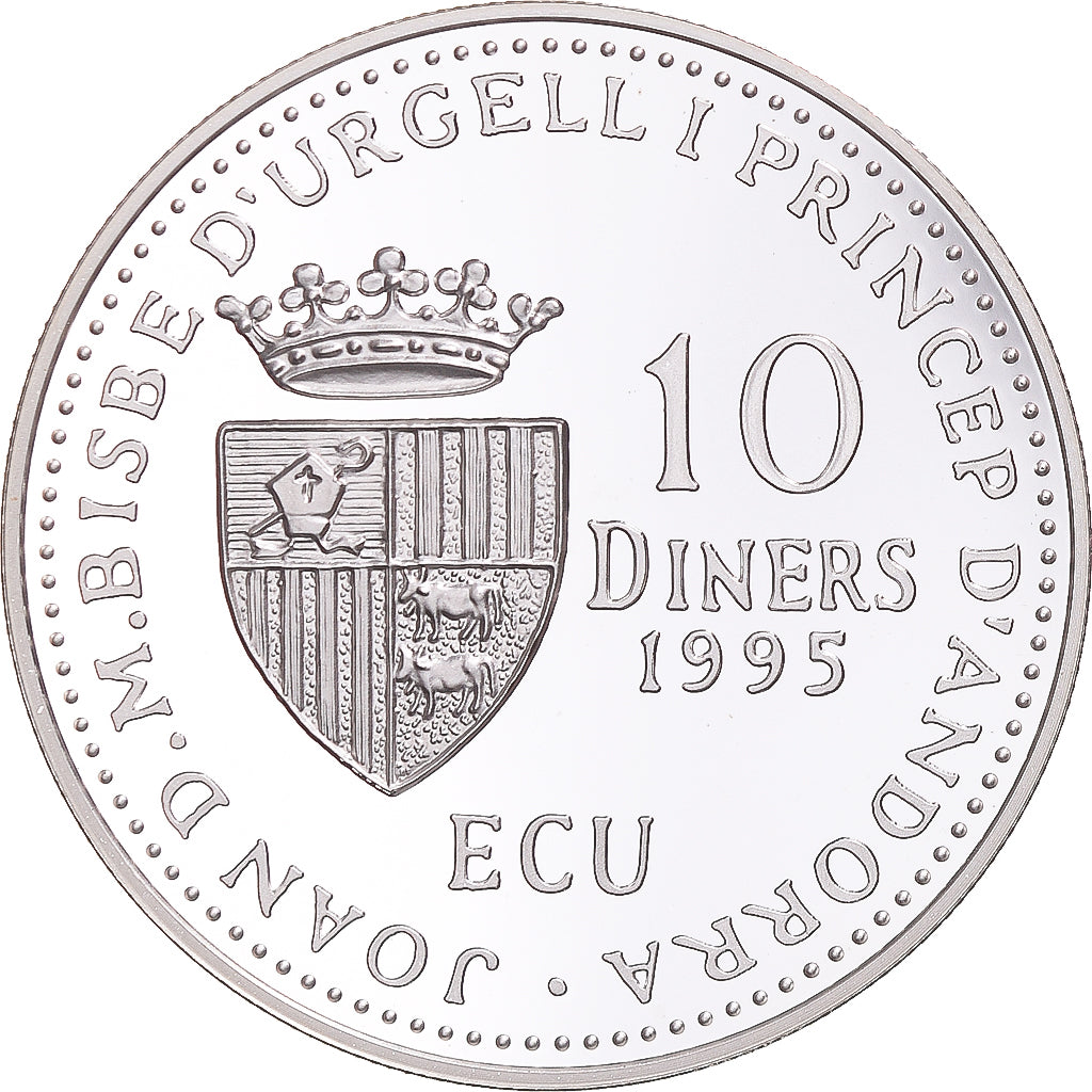 Coin, Andorra, Agnus Dei, 10 Diners, 1995, BE, MS(65-70), Silver, KM:114