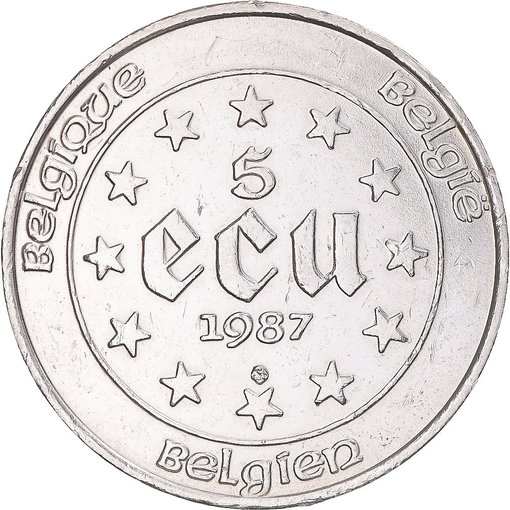 Coin, Belgium, 5 Ecu, 1987, MS(63), Silver, KM:166