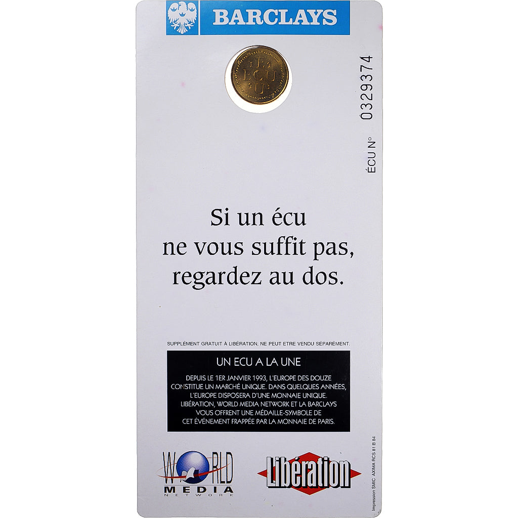 France, Medal, ECU EUROPA Marianne, 1993, MS(65-70), Gilt Bronze