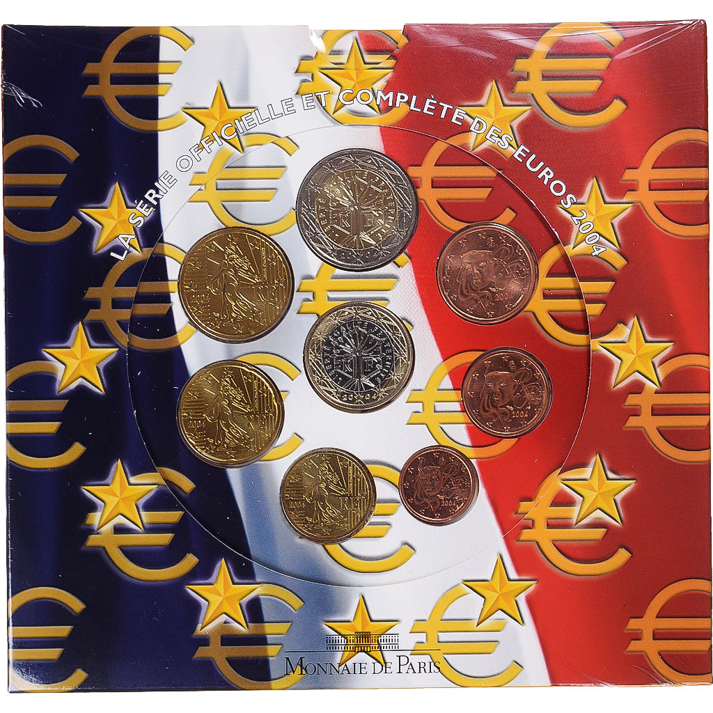 France, 1 Cent to 2 Euro, euro set, 2004, Monnaie de Paris, BU, MS(65-70)