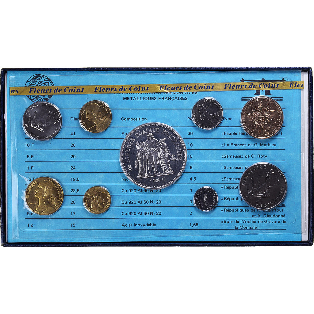 Monnaie, France, Coffret 1 c. à 50 frs., 1977, Monnaie de Paris, FDC, FDC