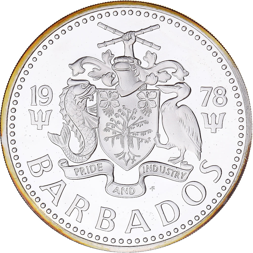 Coin, Barbados, Neptune, 10 Dollars, 1978, Franklin Mint, BE, MS(65-70), Silver