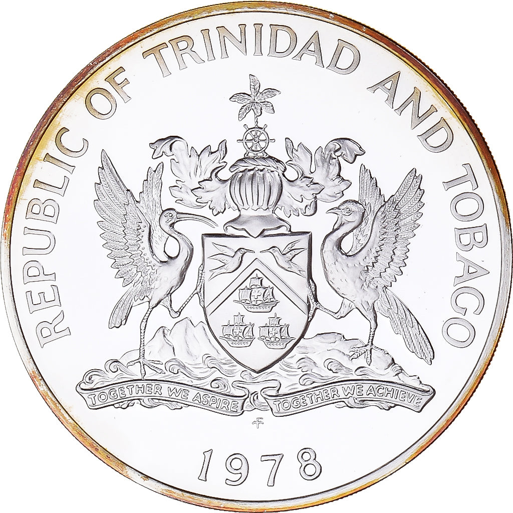 Coin, TRINIDAD & TOBAGO, 10 Dollars, 1978, Franklin Mint, BE, MS(65-70), Silver