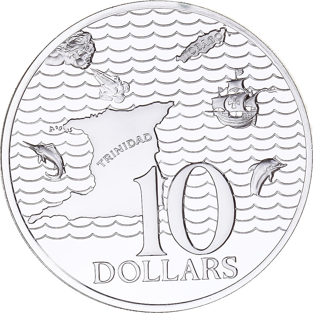 Coin, TRINIDAD & TOBAGO, 10 Dollars, 1978, Franklin Mint, BE, MS(65-70), Silver