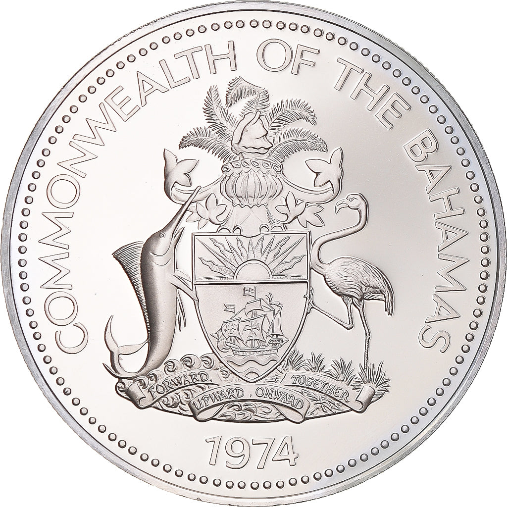Coin, Bahamas, Elizabeth II, 2 Dollars, 1974, Franklin Mint, U.S.A., BE