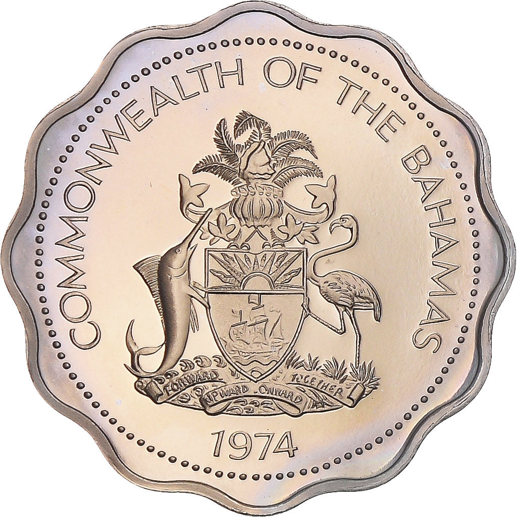 Coin, Bahamas, Elizabeth II, 10 Cents, 1974, Franklin Mint, U.S.A., MS(65-70)