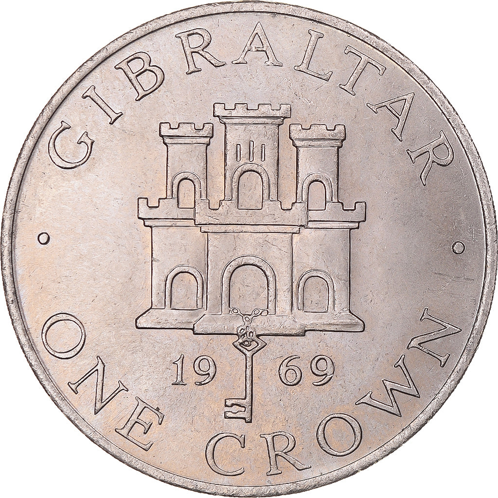 Moneta, Gibilterra, Elizabeth II, Crown, 1969, SPL-, Rame-nichel, KM:4