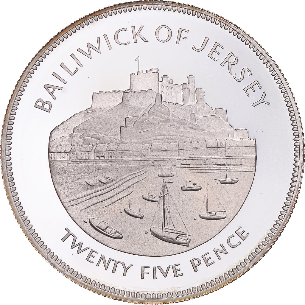 Coin, Jersey, Elizabeth II, 25 Pence, 1977, BE, MS(65-70), Silver, KM:44a