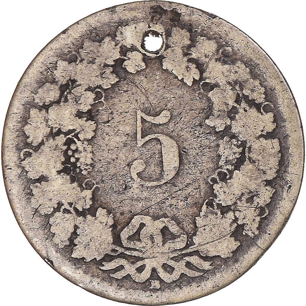 Munten, Zwitserland, 5 Rappen, 1850, FR, Billon, KM:5