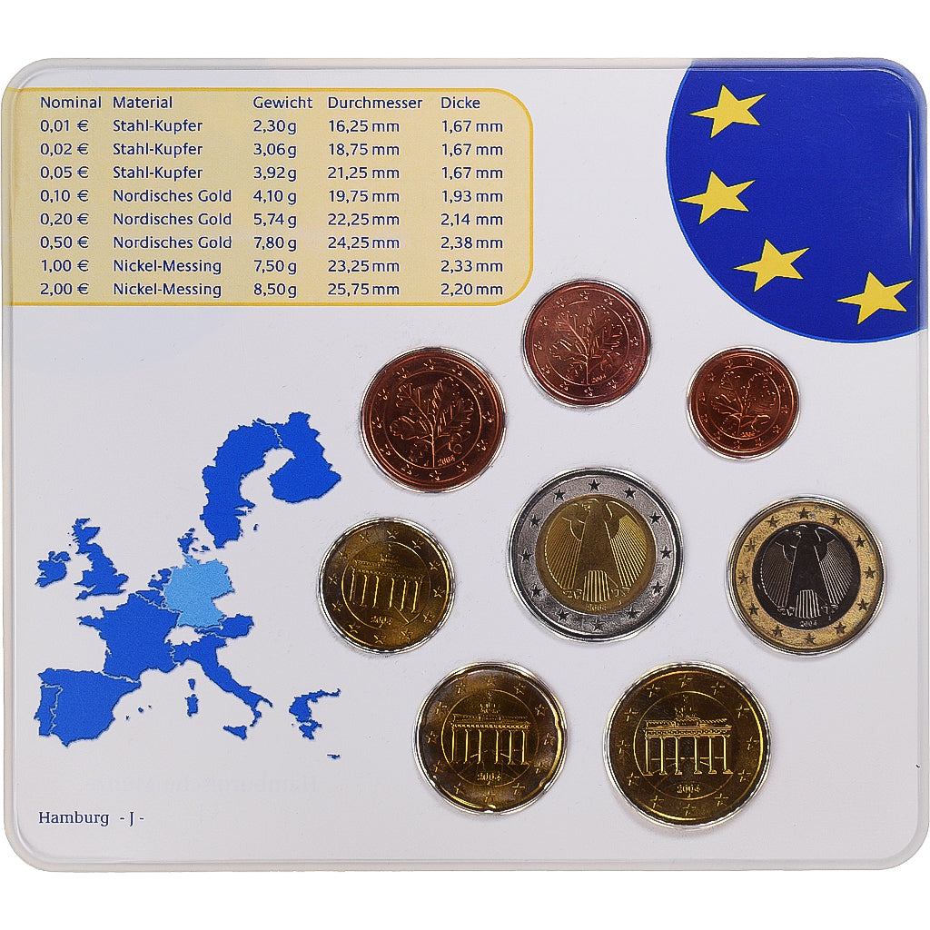 Germania, 1 Cent to 2 Euro, 2004, Hambourg, Set Euro, FDC, N.C.