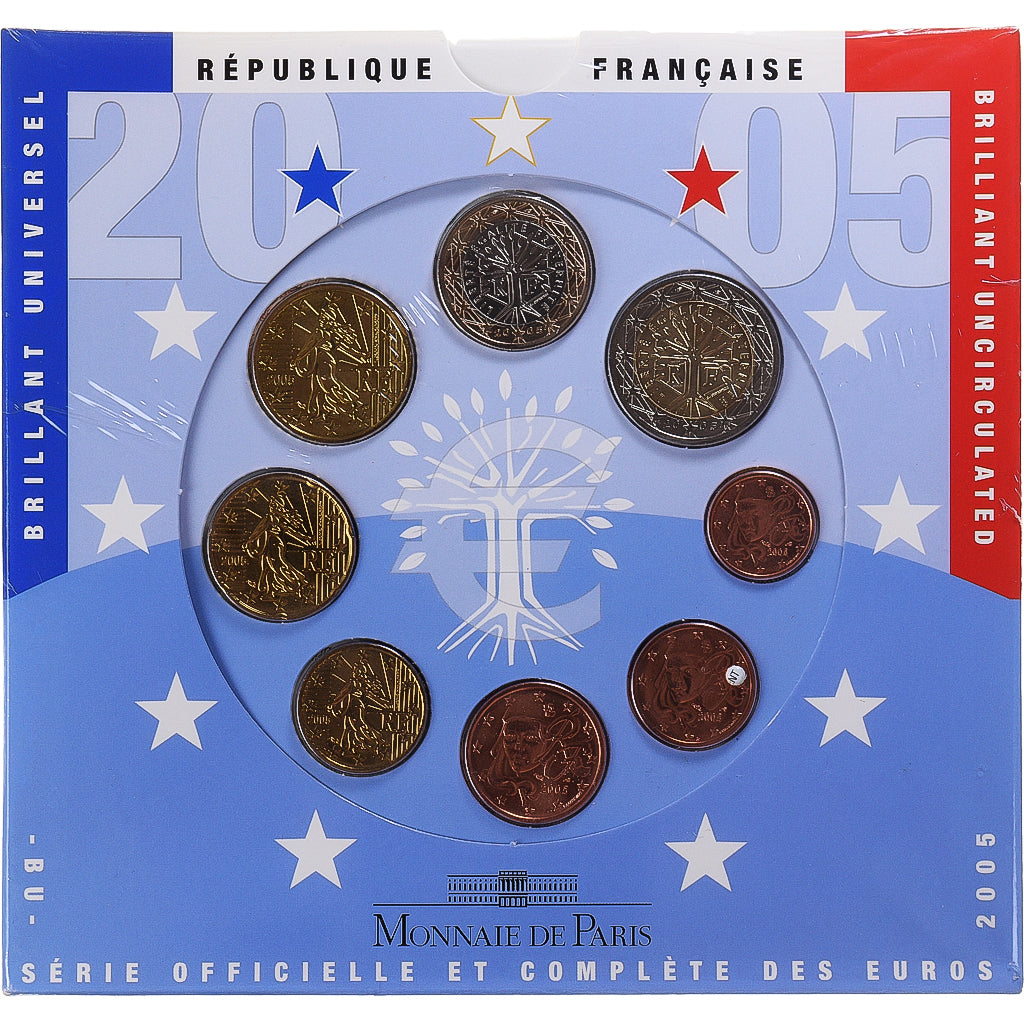 Francja, 1 Cent to 2 Euro, euro set, 2005, Monnaie de Paris, BU, MS(65-70), ND