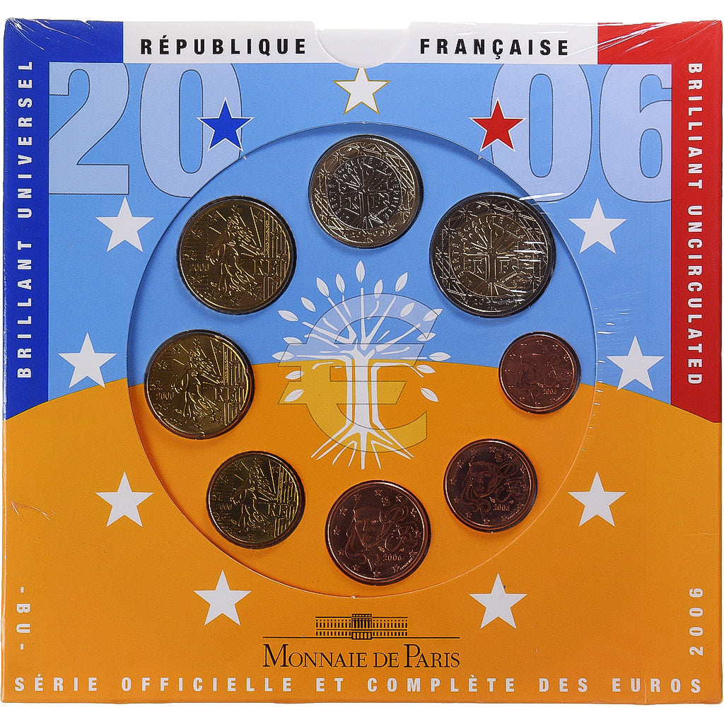 Francja, 1 Cent to 2 Euro, euro set, 2006, Monnaie de Paris, BU, MS(65-70), ND