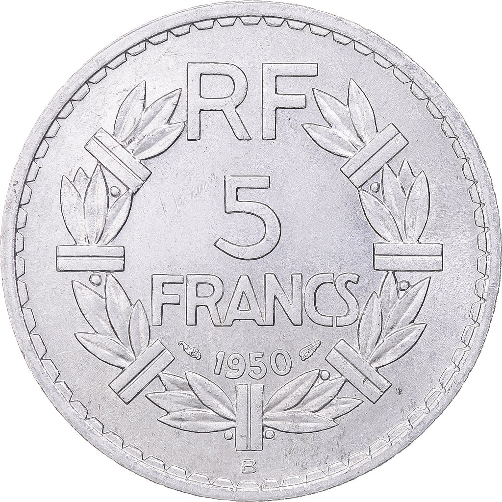 Moneda, Francia, Lavrillier, 5 Francs, 1950, Beaumont - Le Roger, EBC, Aluminio