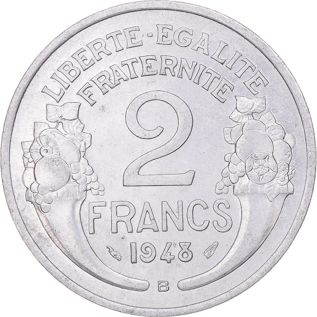 Moneta, Francja, Morlon, 2 Francs, 1948, Beaumont - Le Roger, MS(63), Aluminium