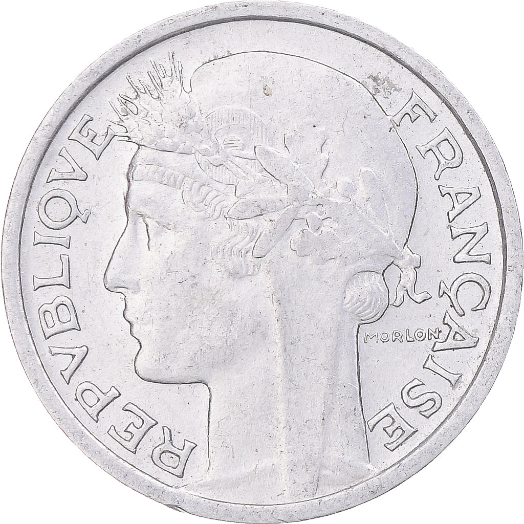 Moneda, Francia, Morlon, 50 Centimes, 1947, Beaumont - Le Roger, SC, Aluminio